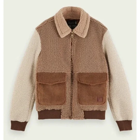 Scotch and Soda Amsterdam Sherpa Color Block Teddy Bomber Men's Jacket XL - Picture 1 of 12